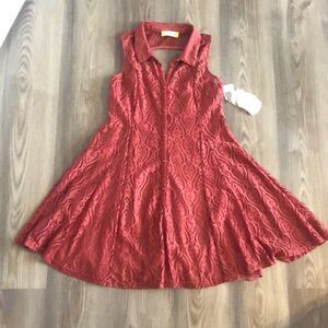 NWT ALTAR’D STATE MARSALA LACE COLLARED BUTTON UP DRESS W/ OPEN BASK SIZE SMALL